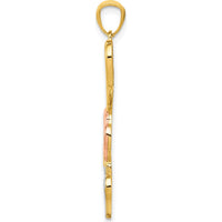 14K Gold Tumbling Hearts Pendant with Rose and White Rhodium Accents by Oro Pregiato