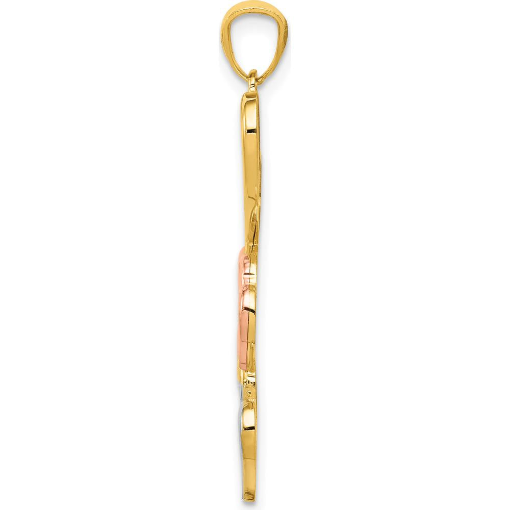 14K Gold Tumbling Hearts Pendant with Rose and White Rhodium Accents by Oro Pregiato