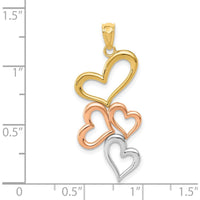 14K Gold Tumbling Hearts Pendant with Rose and White Rhodium Accents by Oro Pregiato