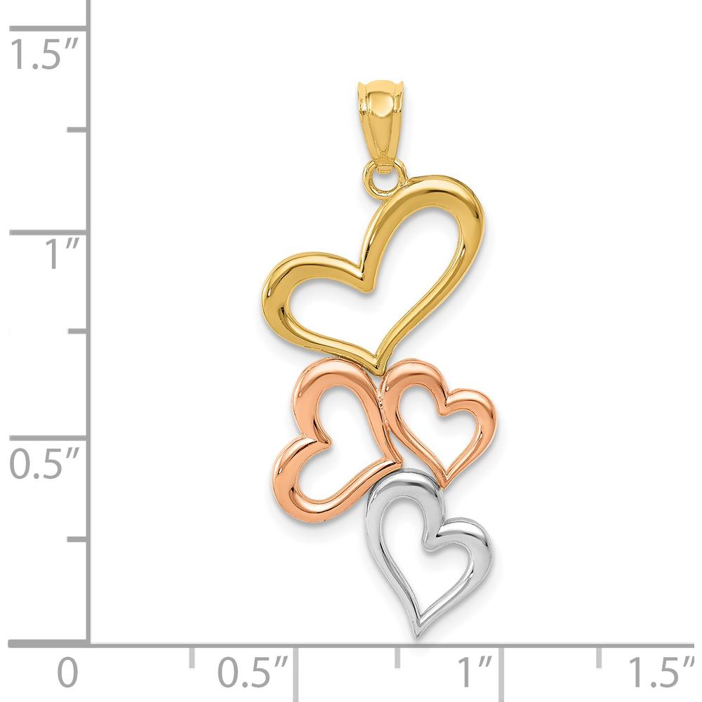 14K Gold Tumbling Hearts Pendant with Rose and White Rhodium Accents by Oro Pregiato