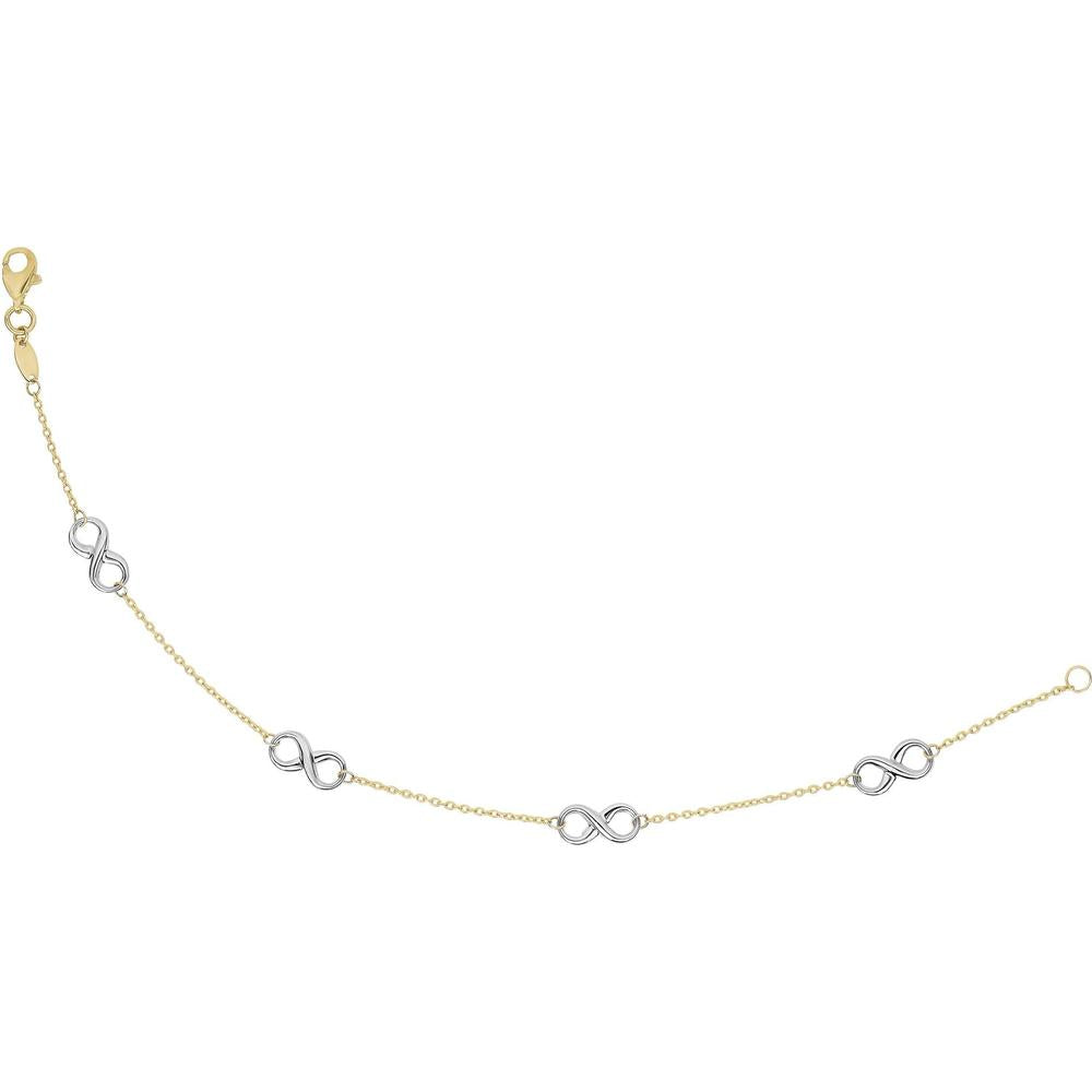14K Gold Two-Tone 7.5" Infinity Station Bracelet with Polished Fancy Link Chain by Orozza Fine Jewelry