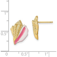 14K Gold White and Pink Enamel Conch Shell Button Earrings - Coastal Inspired Elegance by 0