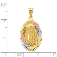 14K Gold with Rose and White Rhodium Diamond-cut Solid Our Lady Of Guadalupe Oval Pendant by Oro Pregiato