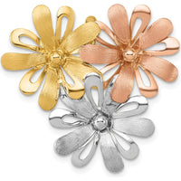 14K Gold with White and Rose-Tone Rhodium Brushed and Polished Three Flowers Chain Slide Pendant - 27.9mm Length by Oro Pregiato