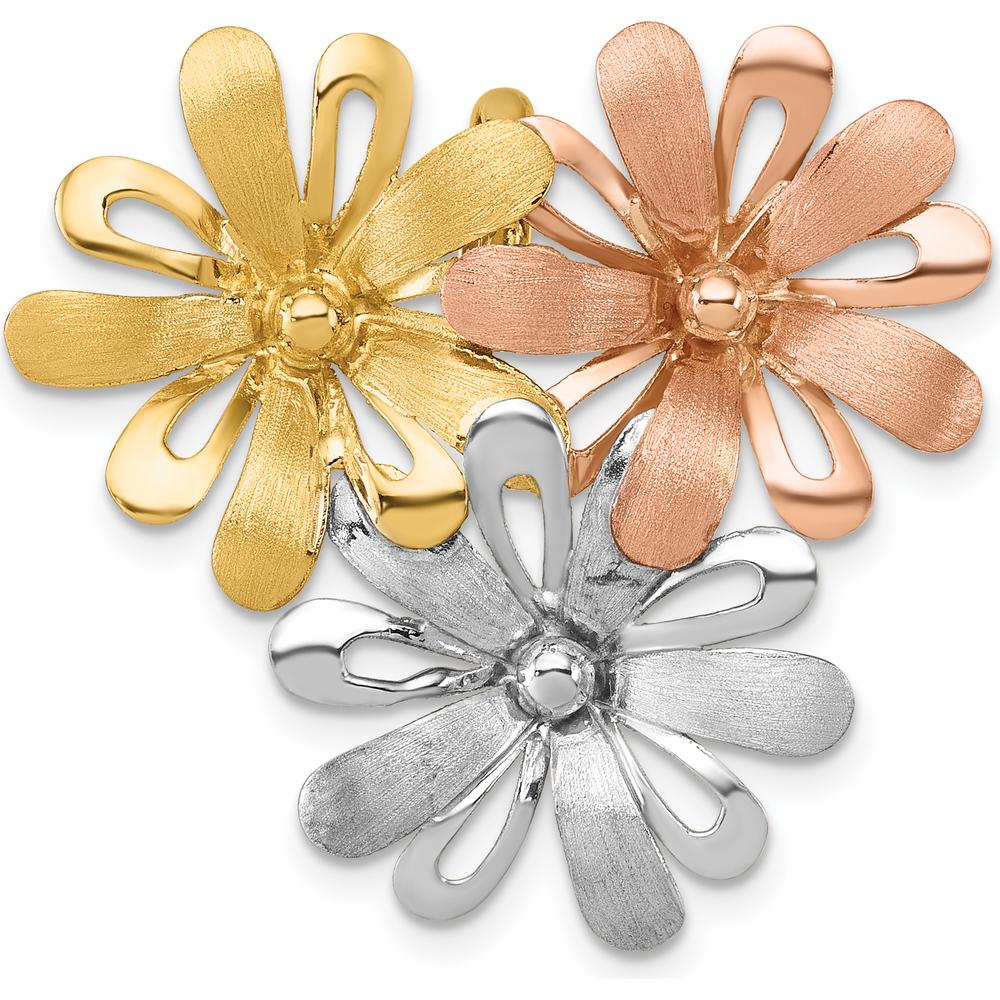 14K Gold with White and Rose-Tone Rhodium Brushed and Polished Three Flowers Chain Slide Pendant - 27.9mm Length by Oro Pregiato