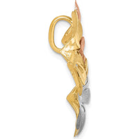 14K Gold with White and Rose-Tone Rhodium Brushed and Polished Three Flowers Chain Slide Pendant - 27.9mm Length by Oro Pregiato