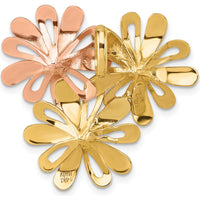 14K Gold with White and Rose-Tone Rhodium Brushed and Polished Three Flowers Chain Slide Pendant - 27.9mm Length by Oro Pregiato
