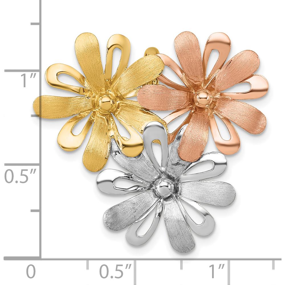 14K Gold with White and Rose-Tone Rhodium Brushed and Polished Three Flowers Chain Slide Pendant - 27.9mm Length by Oro Pregiato