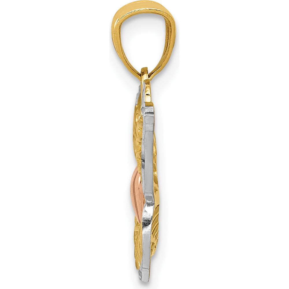 14K Multi-Tone Gold Butterfly Pendant with Heart Accent - 19mm x 21mm by Oro Pregiato