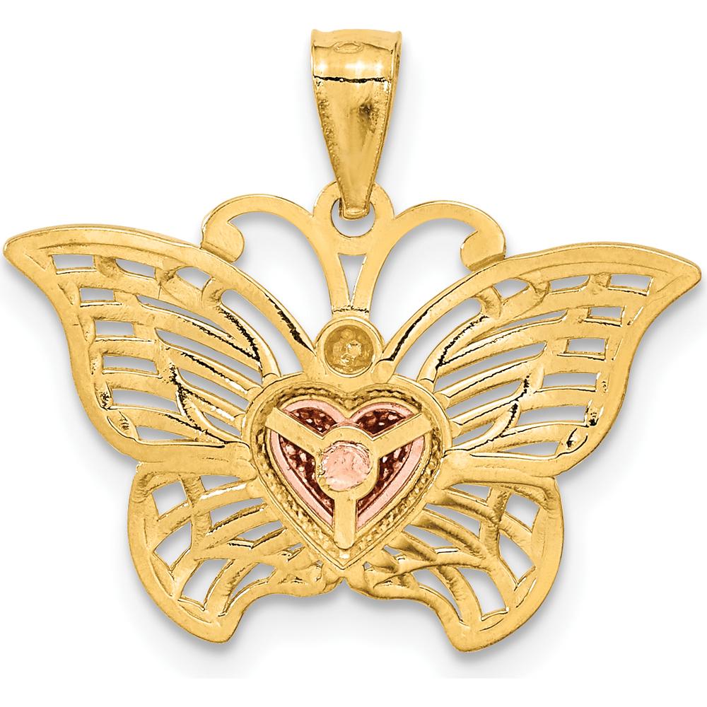 14K Multi-Tone Gold Butterfly Pendant with Heart Accent - 19mm x 21mm by Oro Pregiato