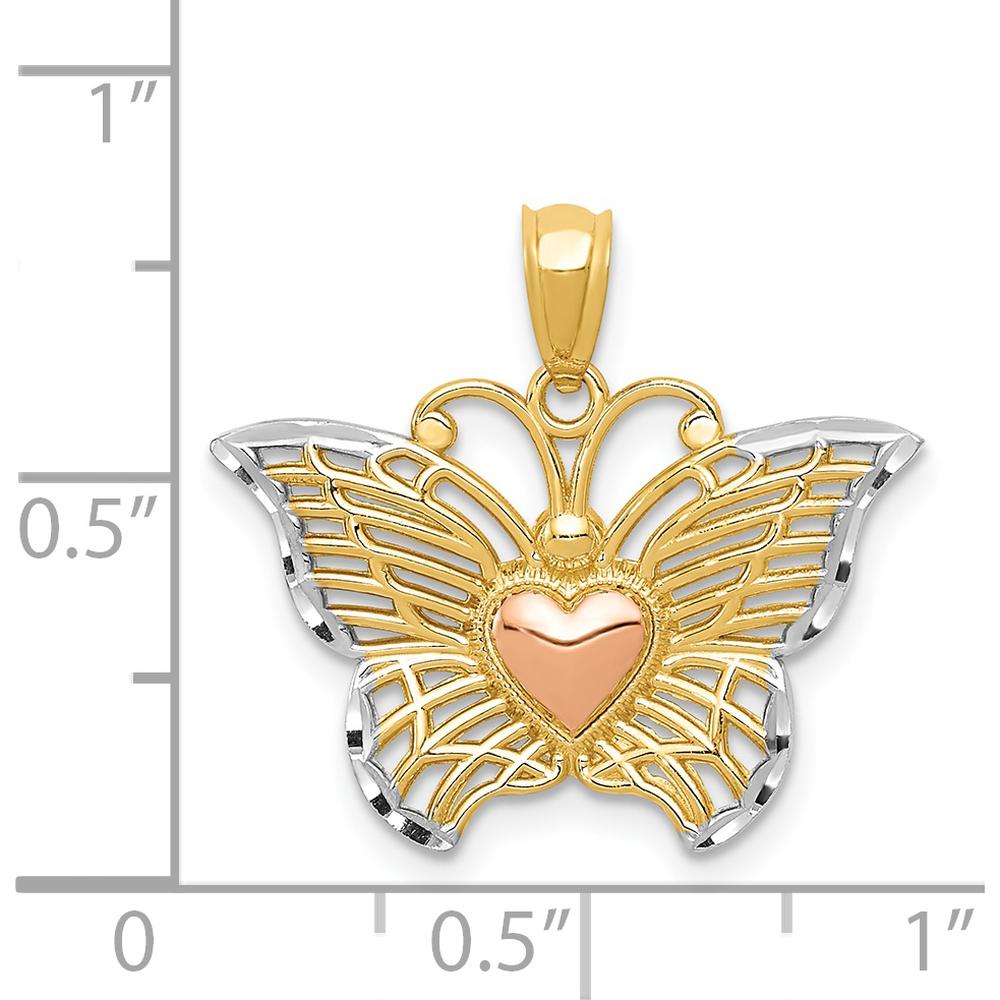 14K Multi-Tone Gold Butterfly Pendant with Heart Accent - 19mm x 21mm by Oro Pregiato
