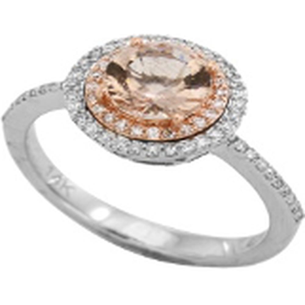 14K Rose & White Gold 1.20 Carats Morganite Halo Ring with 0.25 Carats Diamond Accents
