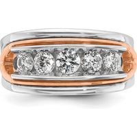 14K Rose and White Gold 5-Stone Men's Diamond Ring with Polished Cut-Out Design - 1.0 Carats Total Diamond Weight by IBGoodman