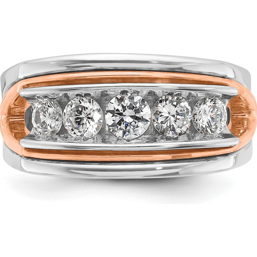 14K Rose and White Gold 5-Stone Men's Diamond Ring with Polished Cut-Out Design - 1.0 Carats Total Diamond Weight by IBGoodman