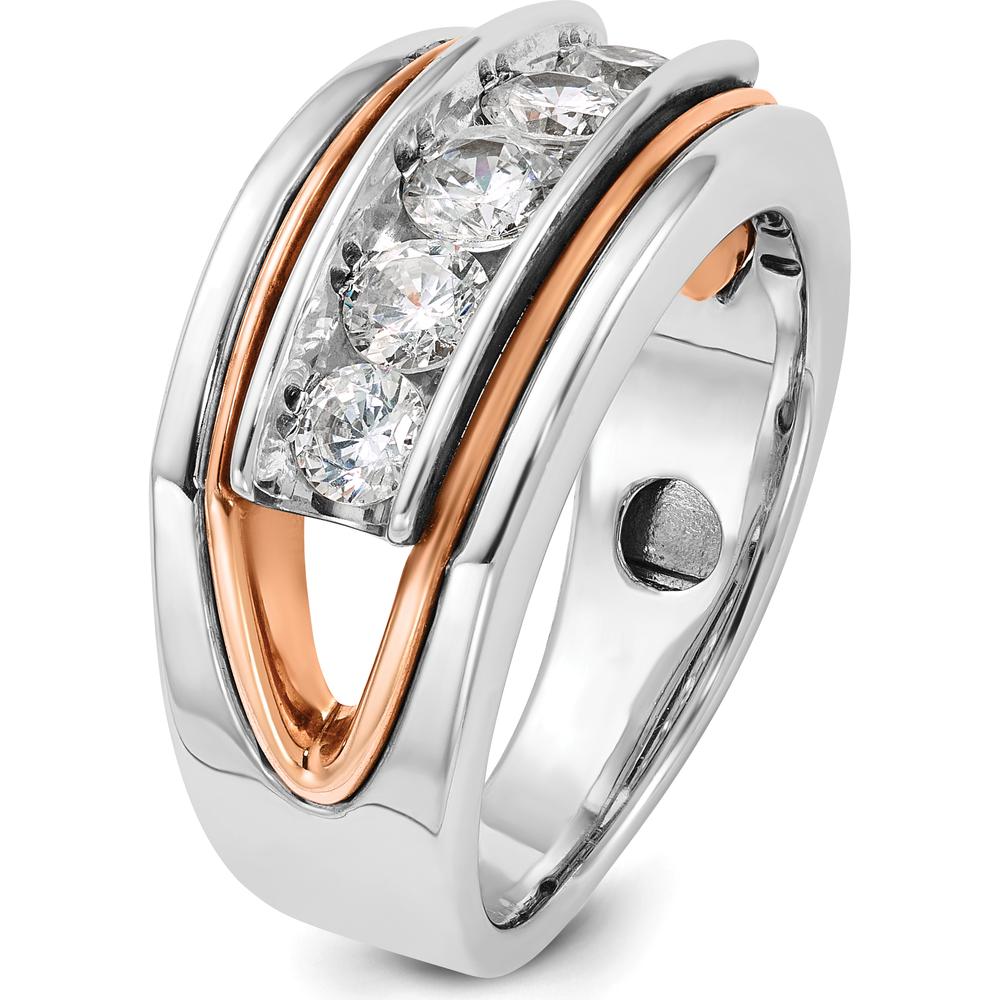 14K Rose and White Gold 5-Stone Men's Diamond Ring with Polished Cut-Out Design - 1.0 Carats Total Diamond Weight by IBGoodman