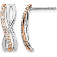 14K Rose and White Gold Diamond Drop Earrings with 26 Round Diamonds - 0.08 Carats Total Diamond Weight by Monteluci Fine Jewelry