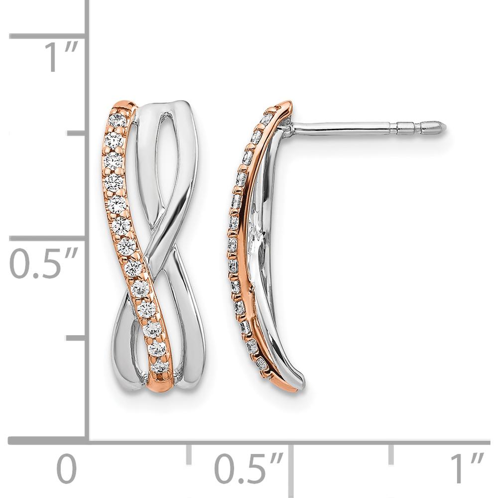 14K Rose and White Gold Diamond Drop Earrings with 26 Round Diamonds - 0.08 Carats Total Diamond Weight by Monteluci Fine Jewelry