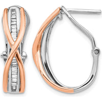 14K Rose and White Gold Diamond Hoop Earrings with Baguette Diamonds - 0.14 Carats Total Diamond Weight by Monteluci Fine Jewelry