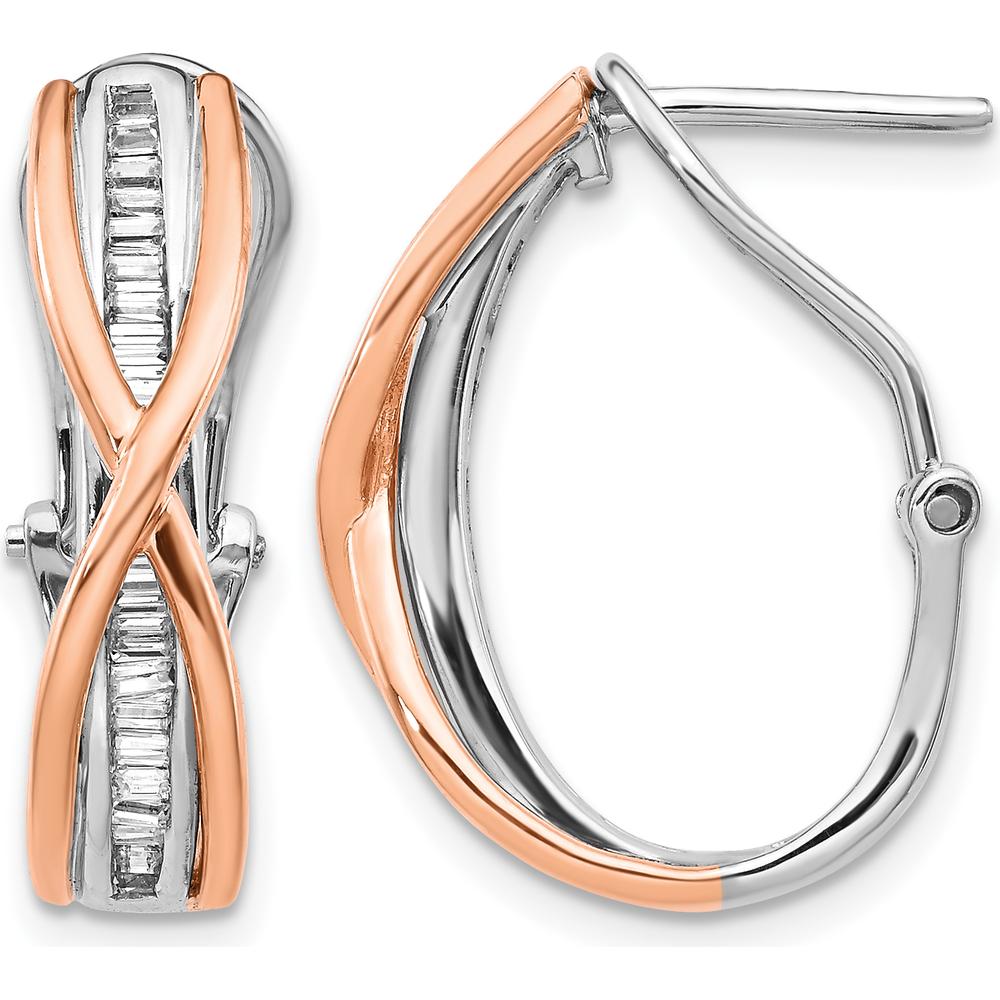 14K Rose and White Gold Diamond Hoop Earrings with Baguette Diamonds - 0.14 Carats Total Diamond Weight by Monteluci Fine Jewelry
