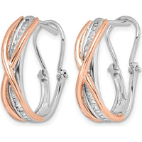 14K Rose and White Gold Diamond Hoop Earrings with Baguette Diamonds - 0.14 Carats Total Diamond Weight by Monteluci Fine Jewelry