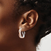 14K Rose and White Gold Diamond Hoop Earrings with Baguette Diamonds - 0.14 Carats Total Diamond Weight by Monteluci Fine Jewelry