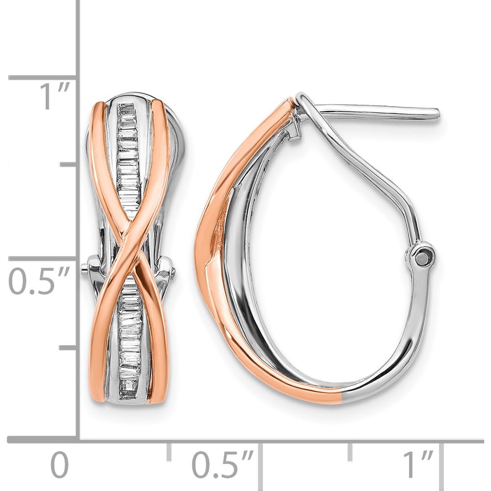 14K Rose and White Gold Diamond Hoop Earrings with Baguette Diamonds - 0.14 Carats Total Diamond Weight by Monteluci Fine Jewelry