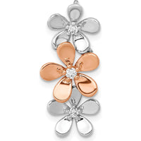 14K Rose and White Gold Diamond Three Flower Chain Slide with Natural Round Diamonds - 1/10 Carat Total Diamond Weight by Monteluci Fine Jewelry