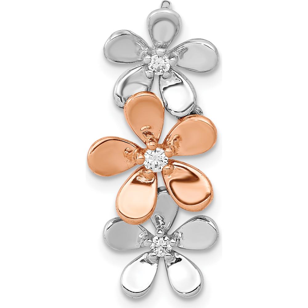 14K Rose and White Gold Diamond Three Flower Chain Slide with Natural Round Diamonds - 1/10 Carat Total Diamond Weight by Monteluci Fine Jewelry