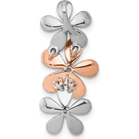 14K Rose and White Gold Diamond Three Flower Chain Slide with Natural Round Diamonds - 1/10 Carat Total Diamond Weight by Monteluci Fine Jewelry