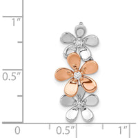 14K Rose and White Gold Diamond Three Flower Chain Slide with Natural Round Diamonds - 1/10 Carat Total Diamond Weight by Monteluci Fine Jewelry