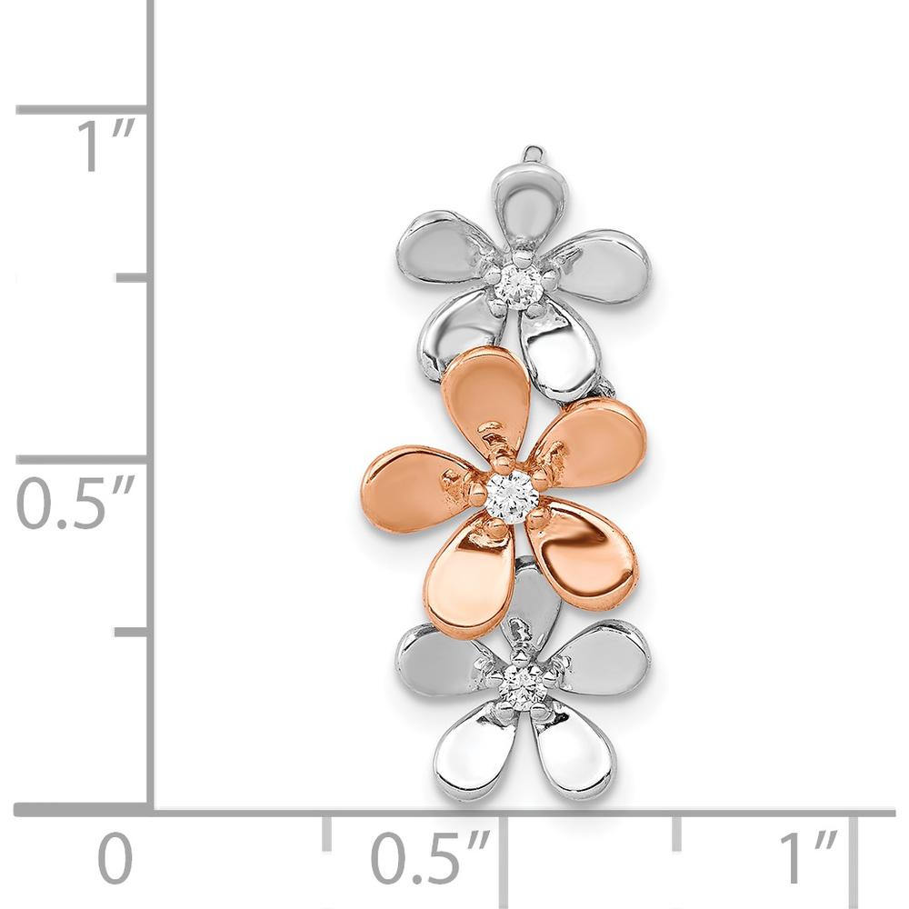 14K Rose and White Gold Diamond Three Flower Chain Slide with Natural Round Diamonds - 1/10 Carat Total Diamond Weight by Monteluci Fine Jewelry