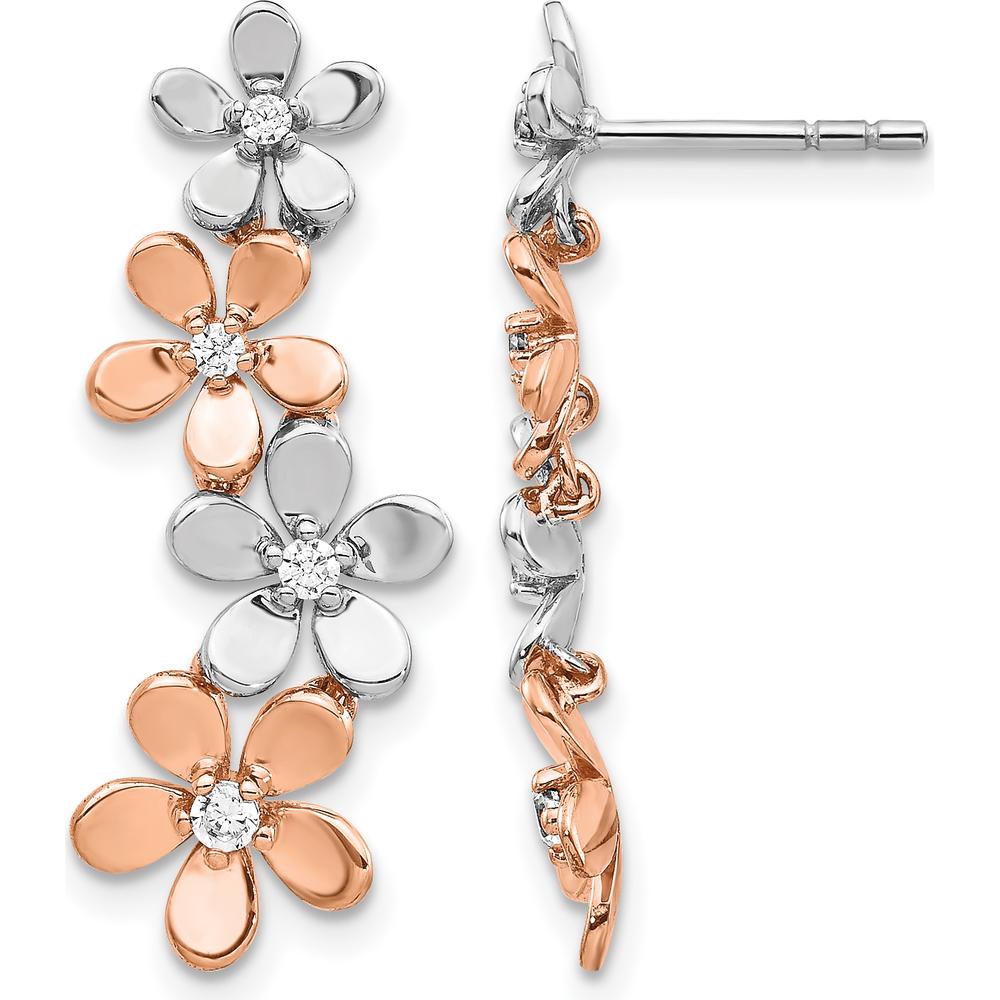 14K Rose and White Gold Drop Earrings with Natural Round Diamonds - 0.14 Carats Total Diamond Weight by Monteluci Fine Jewelry