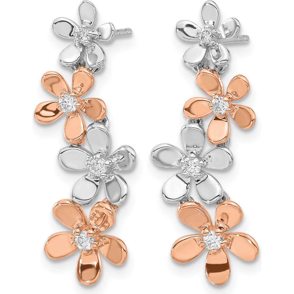 14K Rose and White Gold Drop Earrings with Natural Round Diamonds - 0.14 Carats Total Diamond Weight by Monteluci Fine Jewelry
