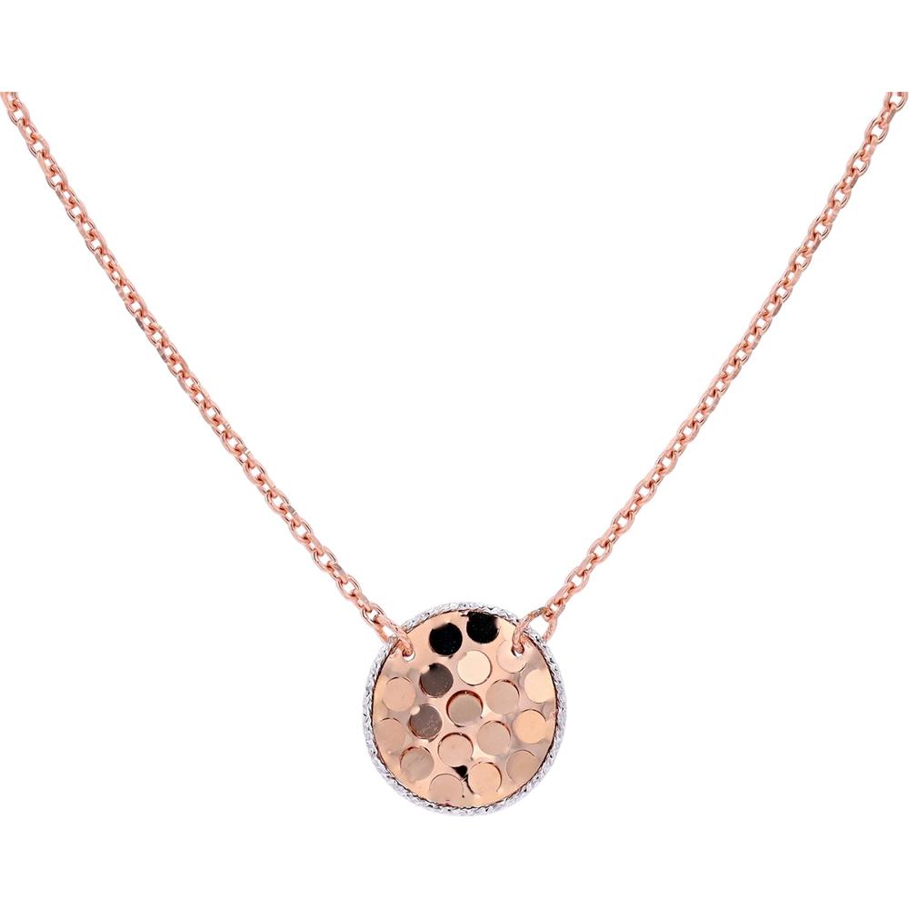 14K Rose and White Gold Hammered Disc Pendant Necklace on 18-Inch Chain - 2.50g
