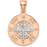 14K Rose and White Gold Medium Nautical Compass Pendant - 26.2mm Length by Oro Pregiato