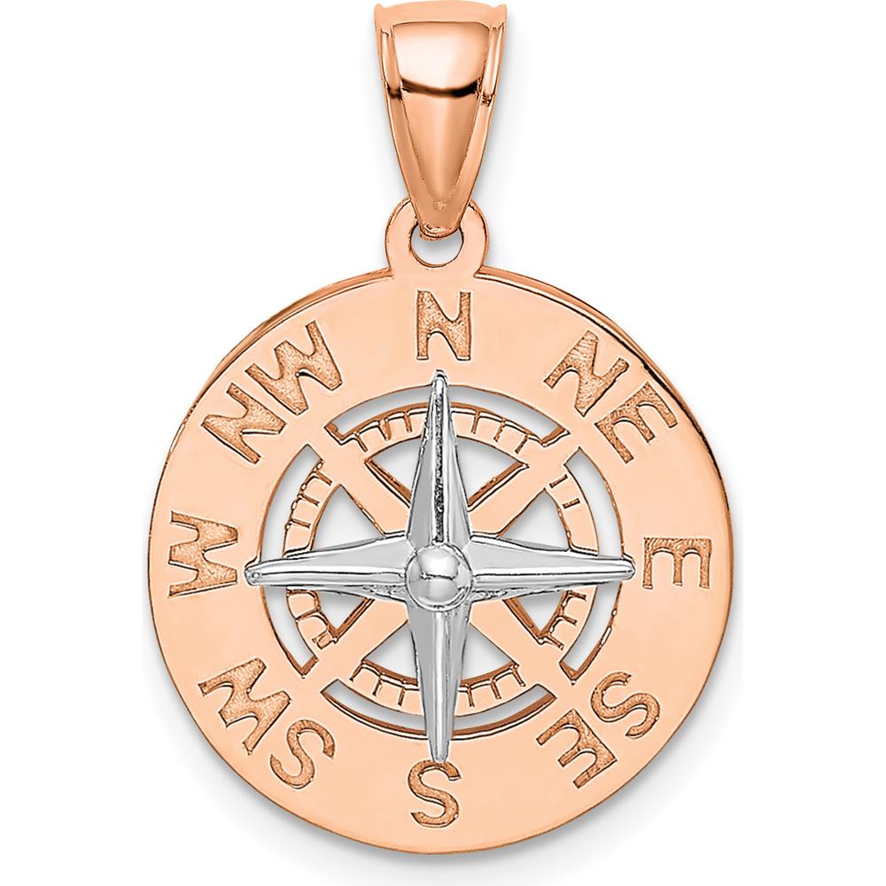 14K Rose and White Gold Medium Nautical Compass Pendant - 26.2mm Length by Oro Pregiato