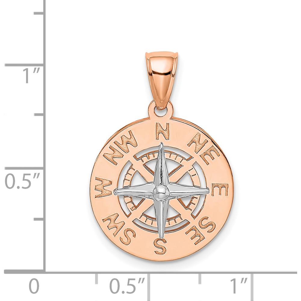 14K Rose and White Gold Medium Nautical Compass Pendant - 26.2mm Length by Oro Pregiato