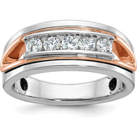 14K Rose and White Gold Men's Polished 5-Stone Diamond Ring - 0.103 Carats Total Diamond Weight by IBGoodman
