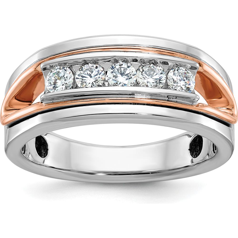 14K Rose and White Gold Men's Polished 5-Stone Diamond Ring - 0.103 Carats Total Diamond Weight by IBGoodman
