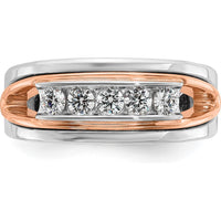 14K Rose and White Gold Men's Polished 5-Stone Diamond Ring - 0.103 Carats Total Diamond Weight by IBGoodman