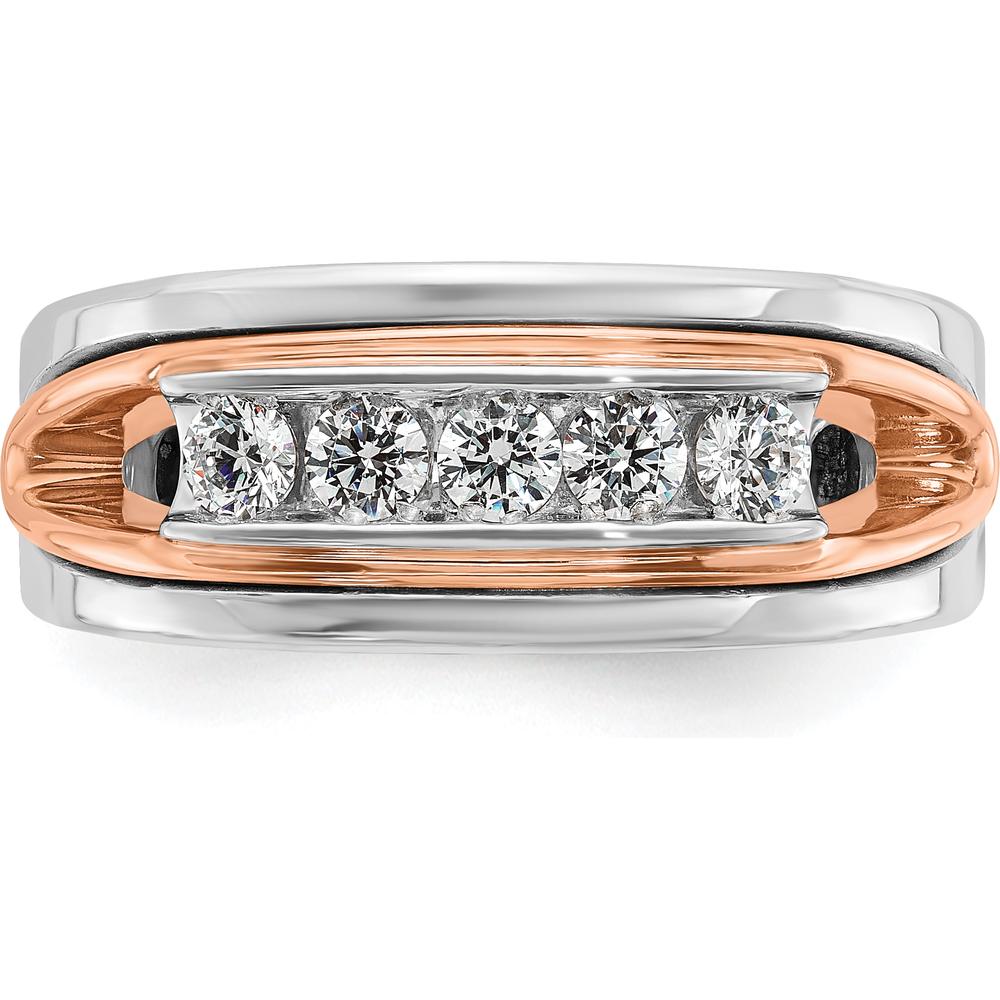 14K Rose and White Gold Men's Polished 5-Stone Diamond Ring - 0.103 Carats Total Diamond Weight by IBGoodman