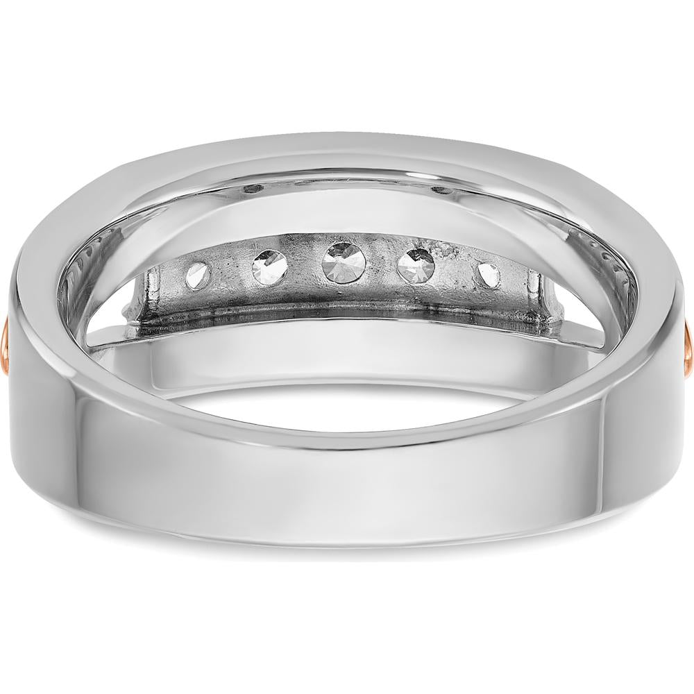 14K Rose and White Gold Men's Polished 5-Stone Diamond Ring - 0.103 Carats Total Diamond Weight by IBGoodman