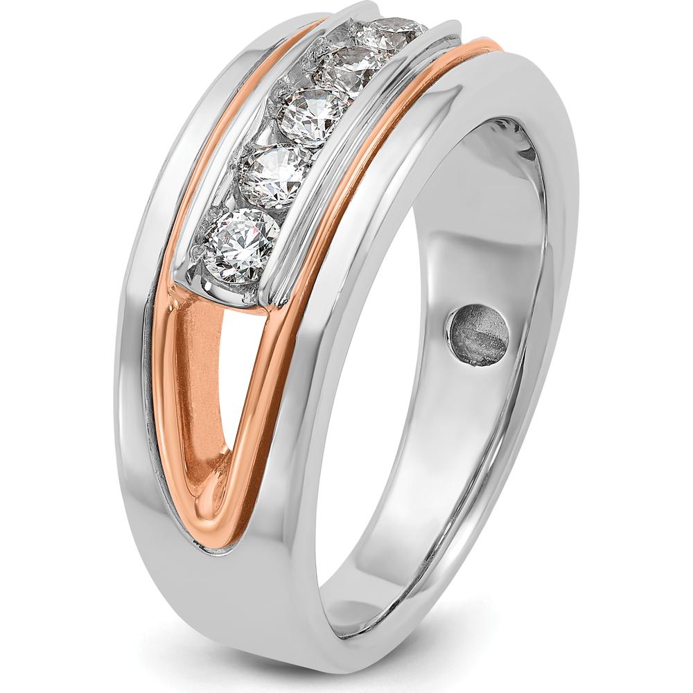 14K Rose and White Gold Men's Polished 5-Stone Diamond Ring - 0.103 Carats Total Diamond Weight by IBGoodman