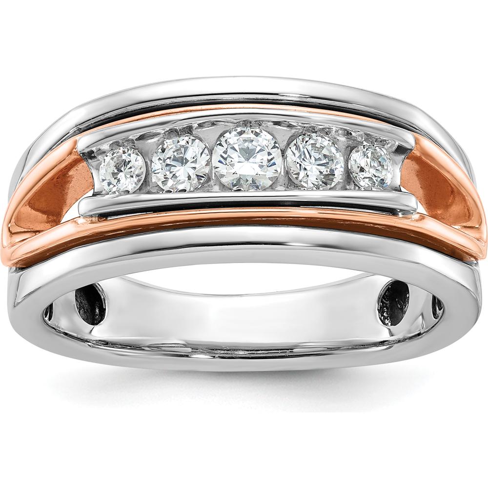14K Rose and White Gold Men's Polished 5-Stone Diamond Ring Mounting - 2.5 Carats Total Diamond Weight by IBGoodman