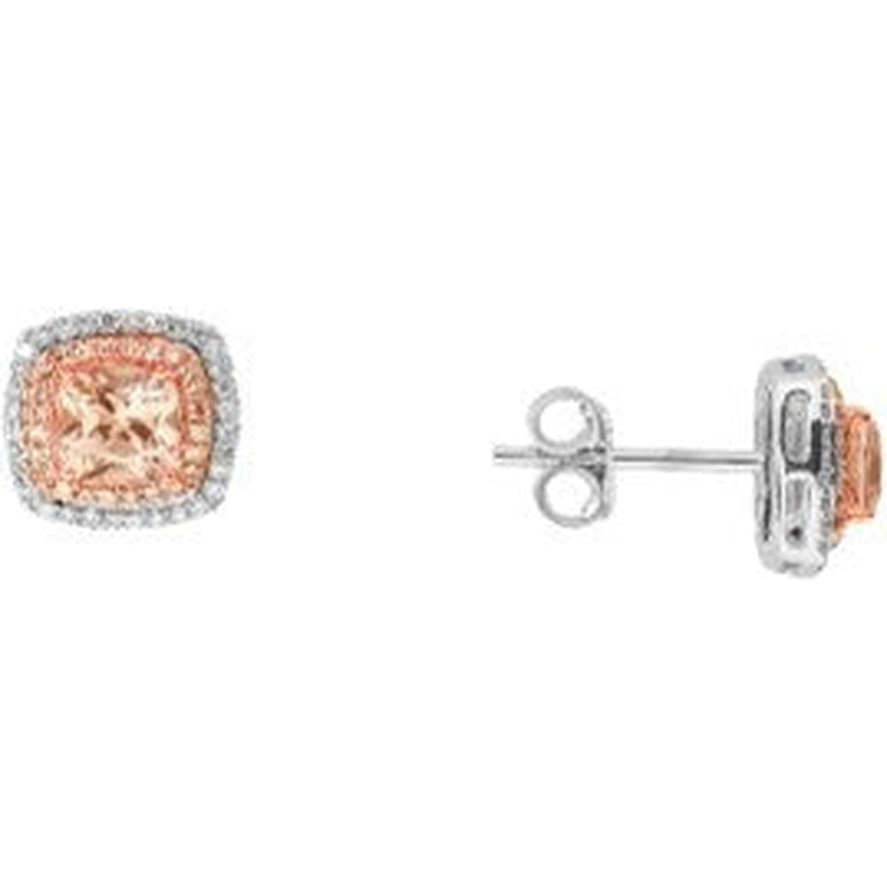 14K Rose & White Gold Morganite Halo Earrings with 0.33 Carats Total Diamond Weight