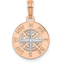 14K Rose and White Gold Nautical Compass Pendant Charm - Two-Tone Solid Gold Design by Oro Pregiato