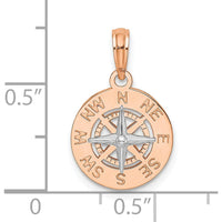 14K Rose and White Gold Nautical Compass Pendant Charm - Two-Tone Solid Gold Design by Oro Pregiato