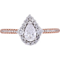 14K Rose & White Gold Pear Cut Diamond Engagement Ring with Halo and Diamond Band - 0.64 Carats Total Diamond Weight