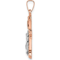 14K Rose and White Gold Polished Fleur de Lis INRI Hollow Crucifix Pendant - Spiritual Religious Symbol by Oro Pregiato