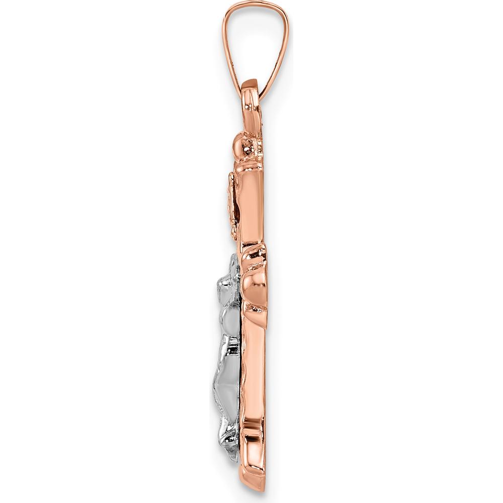 14K Rose and White Gold Polished Fleur de Lis INRI Hollow Crucifix Pendant - Spiritual Religious Symbol by Oro Pregiato
